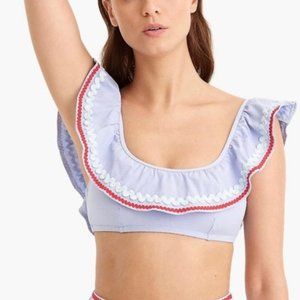 J.Crew Pique Ruffle Trim Ric Rac Bikini Top XS Pastel Blue Scoop Neck Summer